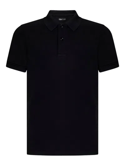 Tom Ford Black Short-sleeves Polo In Cotton Piquet Jersey Man