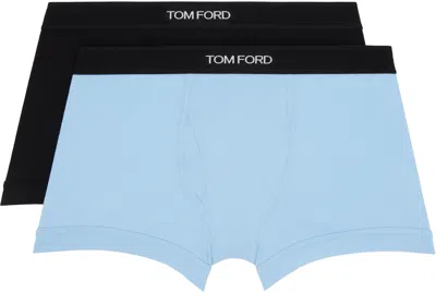 Tom Ford Two-pack Black & Blue Cotton Boxer Briefs In Multi