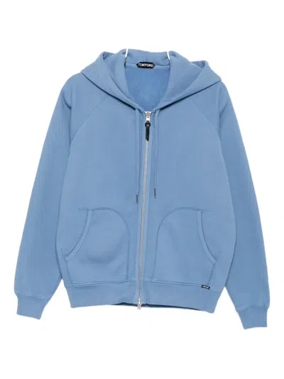 Tom Ford Two-way Zip Up Hood Sweatshirt In Blue