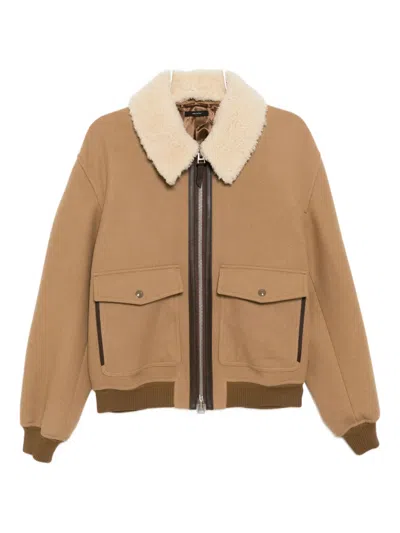 Tom Ford Two-way Zip Wool Jacket In Brown