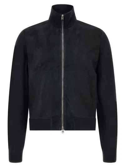 Tom Ford Two-material Suede & Merino Wool Cardigan In Black