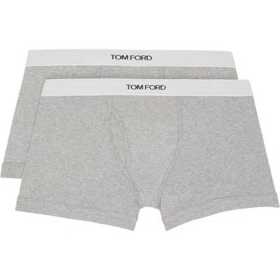 Tom Ford Two-pack Gray Cotton Boxer Briefs In 020 Grey / Grey