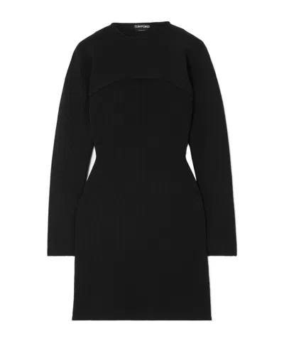 Tom Ford Two-piece Belted Ribbed Mini Dress In Black