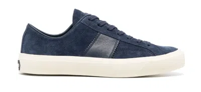 Tom Ford Man Sneakers Navy Size 8.5 Leather In Blue
