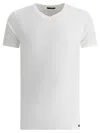 Tom Ford White Crewneck T-shirt With Tf Embroidery In Lyocell And Cotton Blend Man