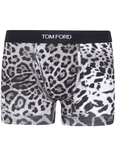 Tom Ford Underwear Boxer Brief Snow Leopard Printed Cotton In White