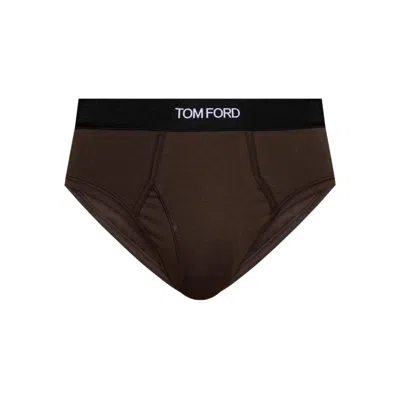 Tom Ford Underwear Branded-waistband Briefs In Brown
