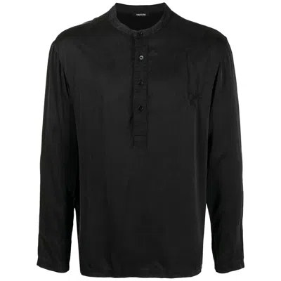 Tom Ford Underwear Henley Stretch-silk Loungewear Shirt In Black