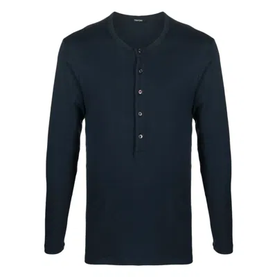 Tom Ford Underwear Henley-neck Long-sleeve T-shirt In Blue