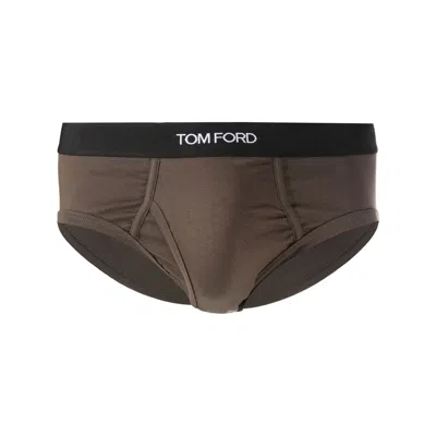 Tom Ford Underwear Logo Cotton Briefs In Brown