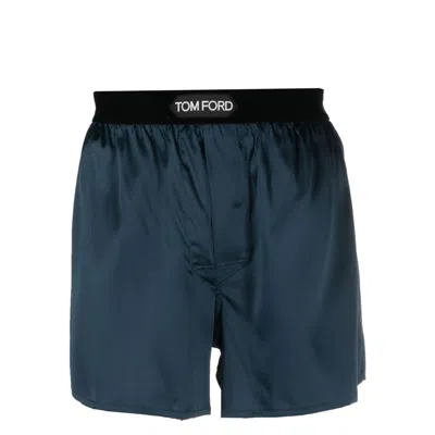 Tom Ford Underwear Logo-waist Satin Boxers In Blue
