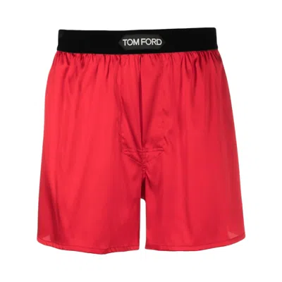 Tom Ford Underwear Logo-waist Satin Boxers In Red