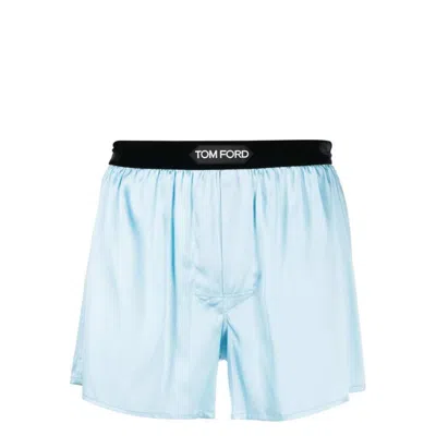 Tom Ford Underwear Logo-waist Silk Boxers In Blue