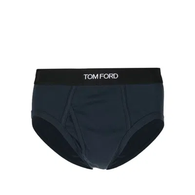 Tom Ford Underwear Logo-waistband Briefs In Blue