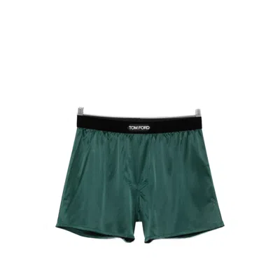Tom Ford Underwear Logo-waistband Silk Boxer Shorts In Green
