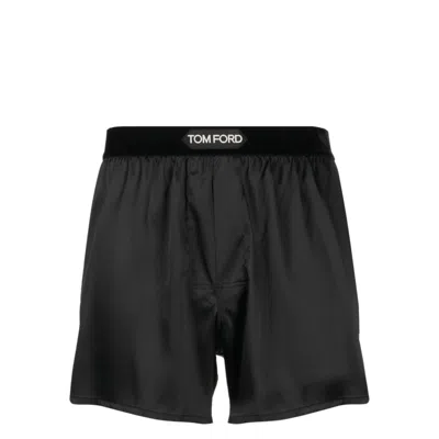Tom Ford Underwear Logo-waistband Silk Boxers In Black