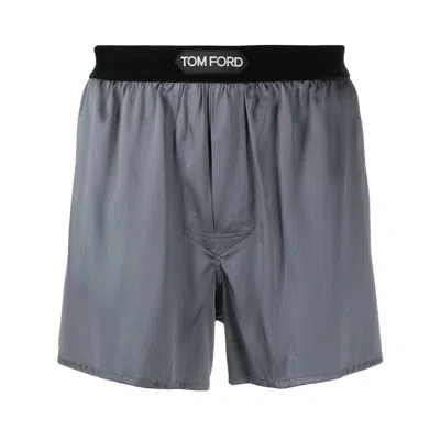 Tom Ford Underwear Logo-waistband Silk-blend Boxer Shorts In Gray