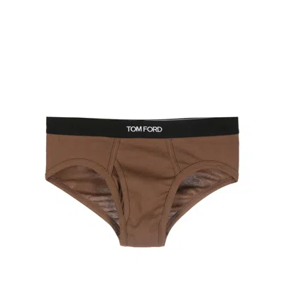 Tom Ford Underwear Logo-waistband Stretch-cotton Briefs In Brown