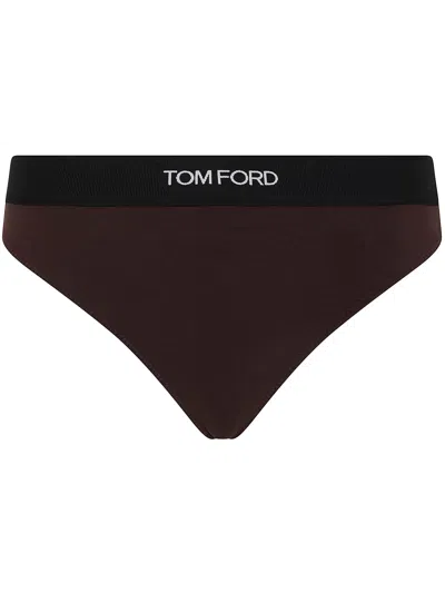 Tom Ford Elastic Waistband High-cut Leg Panties In Brown