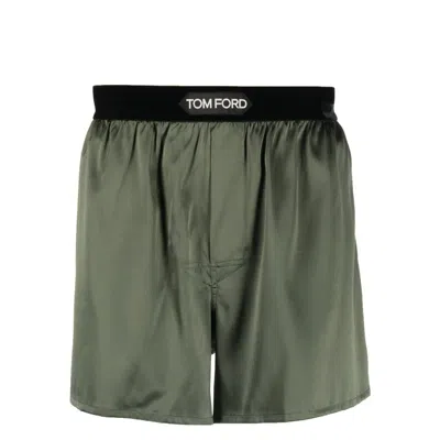 Tom Ford Underwear Satin Logo-waist Boxer Briefs In Green