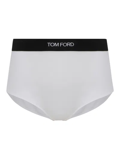 Tom Ford Logo Modal Jersey High Rise Briefs In White