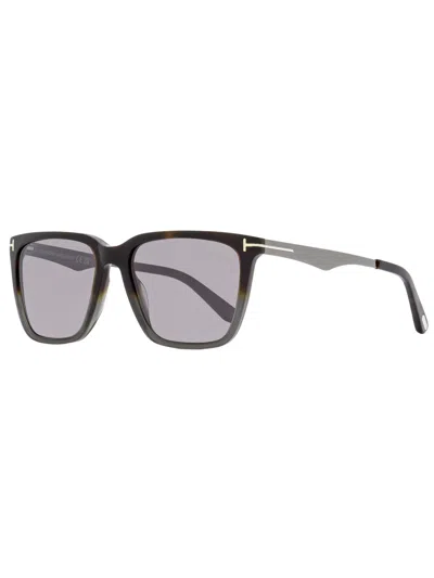 Tom Ford Unisex Rectangular Sunglasses Tf862 Garrett 56c Havana/gray/gunmetal 56mm In Multi