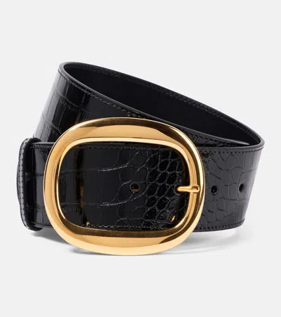 Tom Ford Glossy Croc-stamped Leather Belt In Black