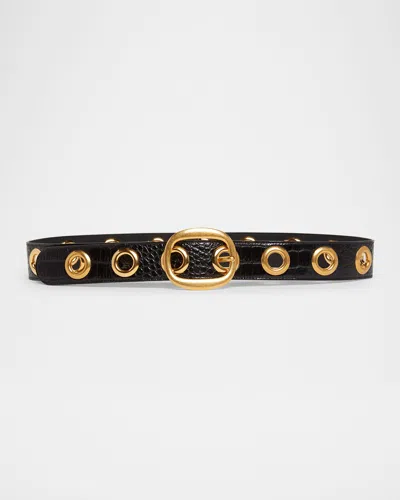 Tom Ford Ursula Stamped Croc-embossed Leather Belt In Black