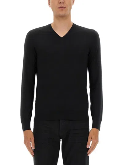 Tom Ford V-neck Black Wool Jersey With Long Sleeves