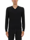 Tom Ford V-neck Black Wool Jersey With Long Sleeves In Black
