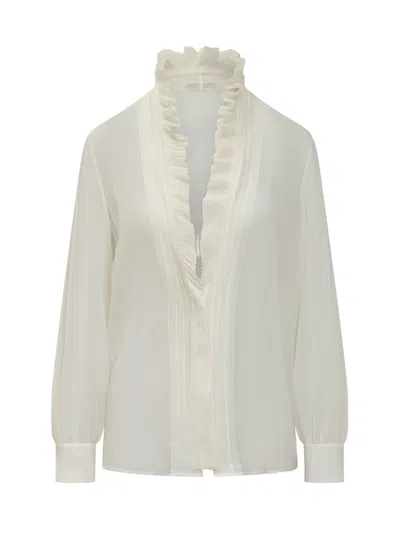 Tom Ford Silk Georgette Long Sleeve V-neck Blouse In Off-white