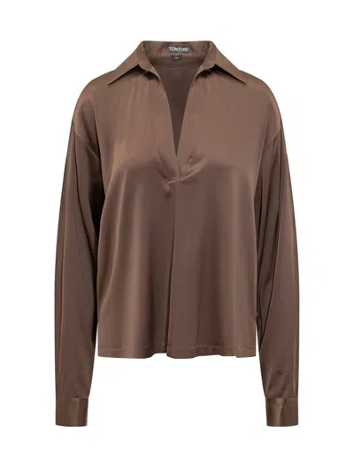 Tom Ford V-neck Collared Blouse In Brown