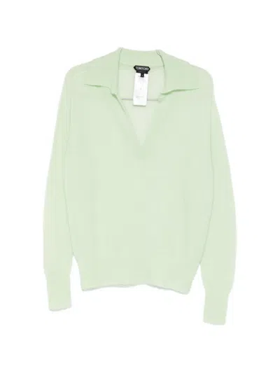 Tom Ford Cashmere-blend Polo Sweater In Green