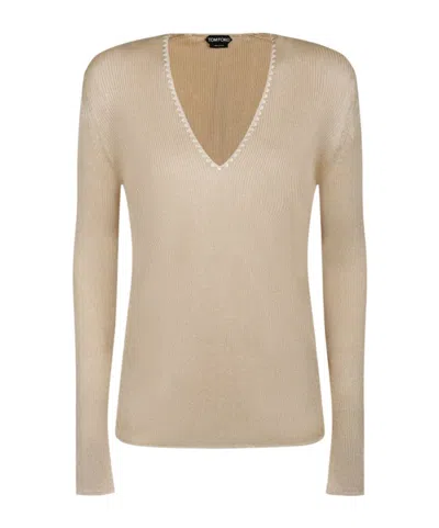 Tom Ford V-neck Knitted Top In Nude