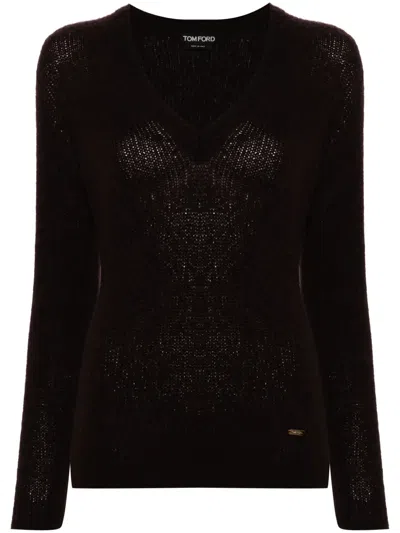 Tom Ford V-neck Long-sleeve Jumper In Brown