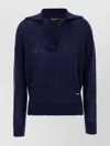 Tom Ford V Neck Long Sleeve Ribbed Hem Polo In Blue
