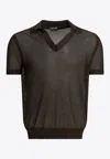 Tom Ford Mens Chocolate Open-collar Mesh Cotton And Silk-blend Polo Top In Brown