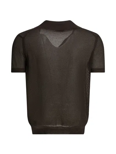 Tom Ford Mens Chocolate Open-collar Mesh Cotton And Silk-blend Polo Top In Brown