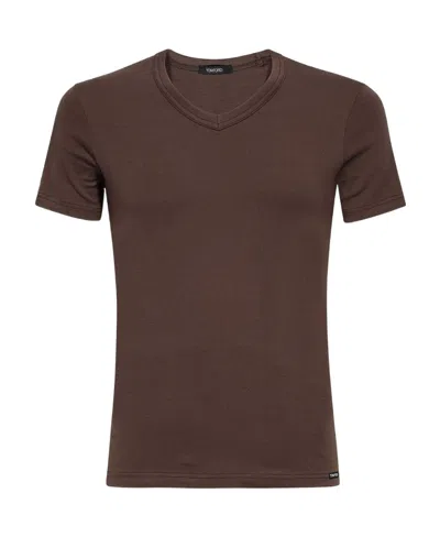 Tom Ford V-neck Short-sleeve T-shirt In Brown