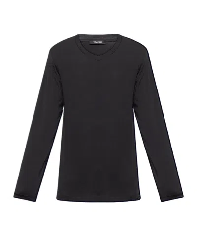 Tom Ford V-neck Straight Hem T-shirt In Black