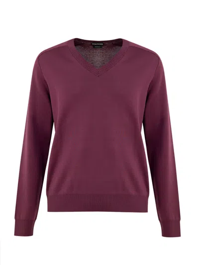Tom Ford V-neck Sweater In Purple Silk  In Burgundy