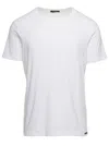 Tom Ford White Crewneck T-shirt With Tf Embroidery In Lyocell And Cotton Blend Man In White