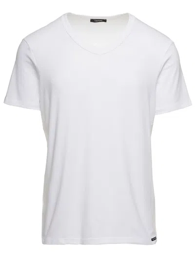 TOM FORD TOM FORD V NECK T-SHIRT IN COTTON WHITE MAN TOM FORD