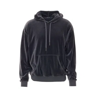 Tom Ford Velour Hoodie In Black