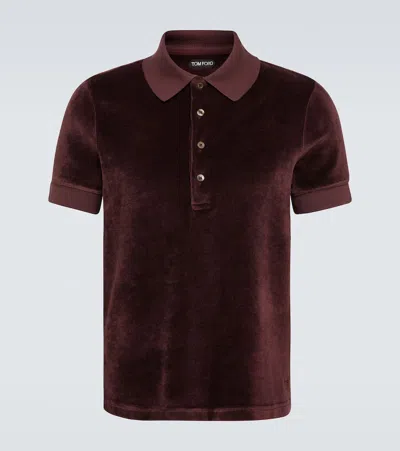 Tom Ford Velour Polo Shirt In Brown