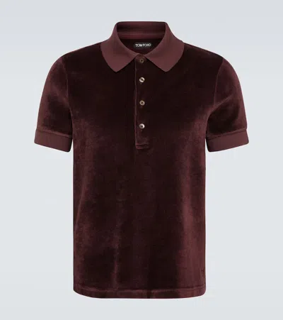 Tom Ford Velour Polo Shirt In Bordeaux