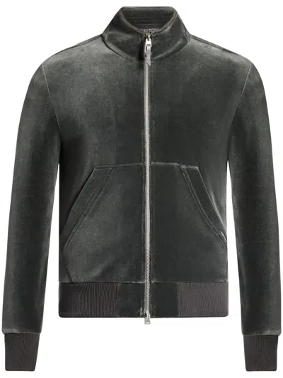 Tom Ford Cotton-blend Velour Track Jacket In Green