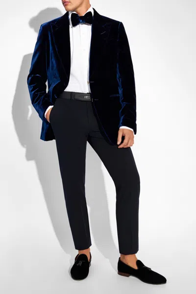 Tom Ford Velvet Blazer In Navy Blue