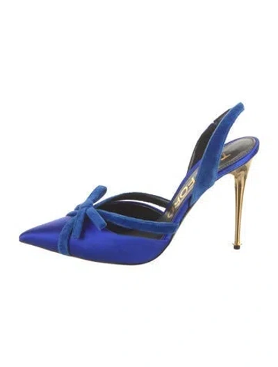 Pre-owned Tom Ford Velvet Colorblock Pattern Slingback Pumps In Blue