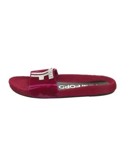 Pre-owned Tom Ford Velvet Crystal Embellishments Slides In Pink